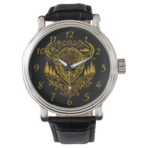 Bison Buffalo Illustration in a Scenic Landscape Watch