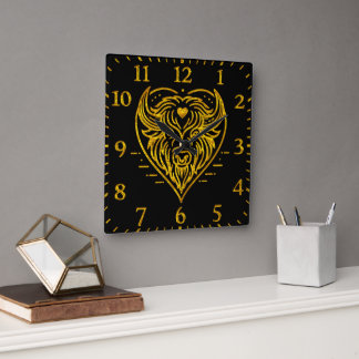 Bison Buffalo Illustration in Heart Shape Design Square Wall Clock