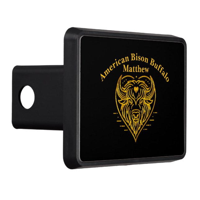 Bison Buffalo Illustration in Heart Shape Design Trailer Hitch Cover (Right)