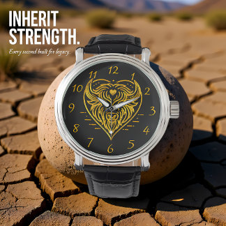 Bison Buffalo Illustration in Heart Shape Design Watch