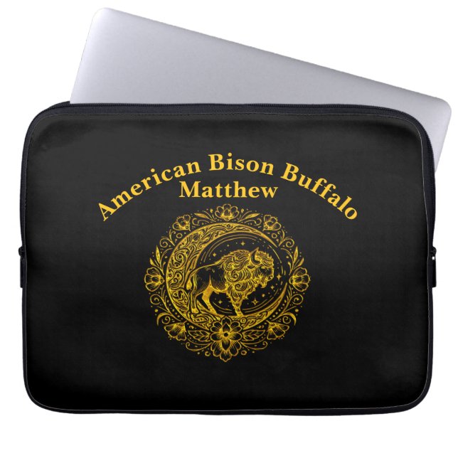 Bison Buffalo in Intricate Floral Design Pattern Laptop Sleeve (Front)