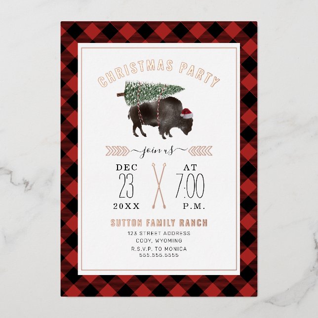 Bison Buffalo Plaid Christmas Tree Holiday Party (Front)