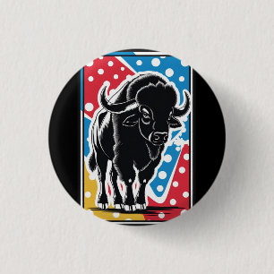 Bison - Buffalo Pop Art Vintage Retro 1 Inch Round Button