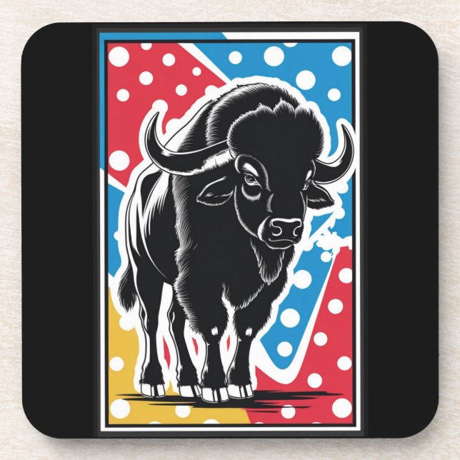 Bison - Buffalo Pop Art Vintage Retro Coaster (Front)