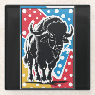 Bison - Buffalo Pop Art Vintage Retro Glass Coaster