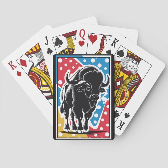 Bison - Buffalo Pop Art Vintage Retro Playing Cards (Back)