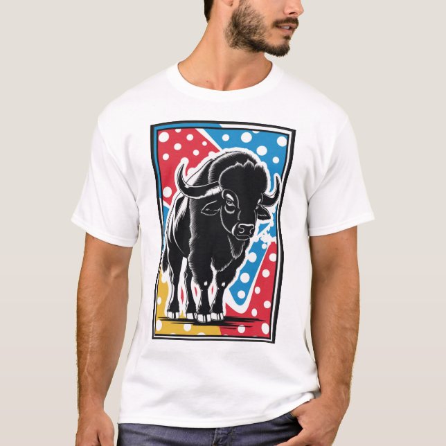 Bison - Buffalo Pop Art Vintage Retro T-Shirt (Front)