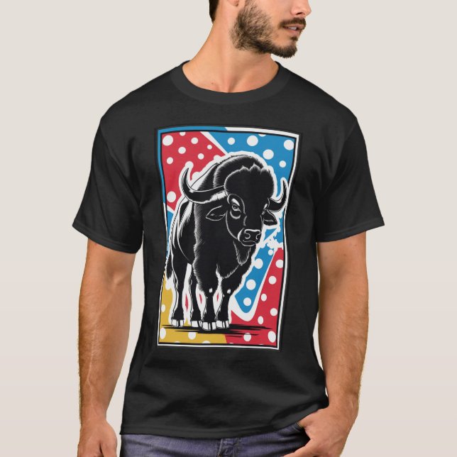 Bison - Buffalo Pop Art Vintage Retro T-Shirt (Front)