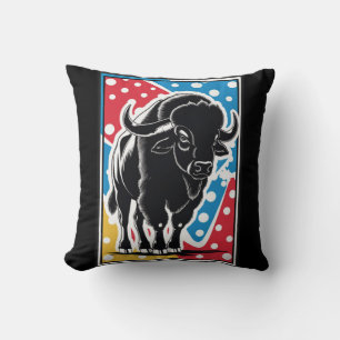 Bison - Buffalo Pop Art Vintage Retro Throw Pillow