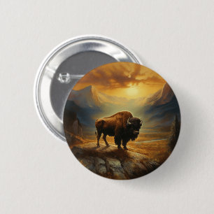 Bison Buffalo Sunset View 2 Inch Round Button