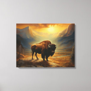 Bison Buffalo Sunset View Canvas Print