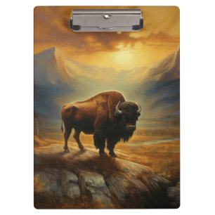 Bison Buffalo Sunset View Clipboard