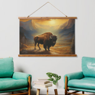 Bison Buffalo Sunset View Hanging Tapestry