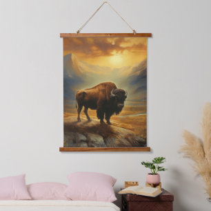 Bison Buffalo Sunset View Hanging Tapestry