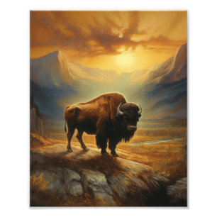 Bison Buffalo Sunset View Photo Print