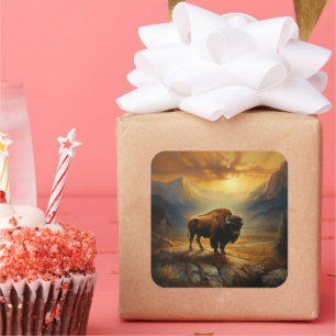 Bison Buffalo Sunset View Square Sticker