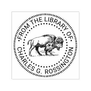 Bison Buffalo Vintage Drawing Library Book Name Self-inking Stamp