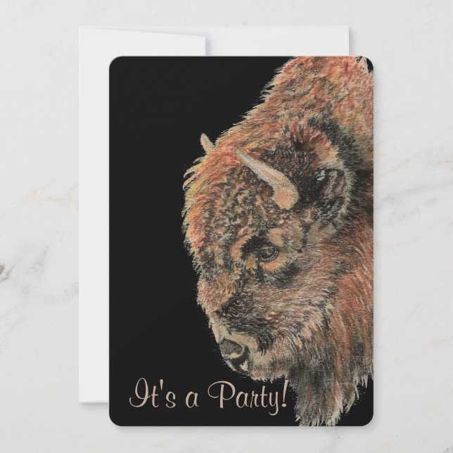 Bison Buffalo Wildlife Nature Art Birthday Invitation (Front)