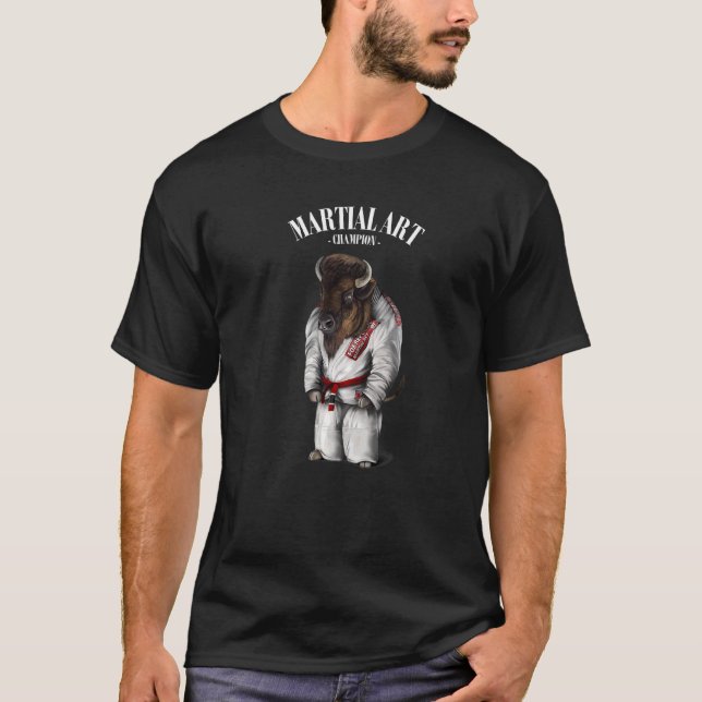 Bison Bull Judo Karate Master In White Judogi T-Shirt (Front)