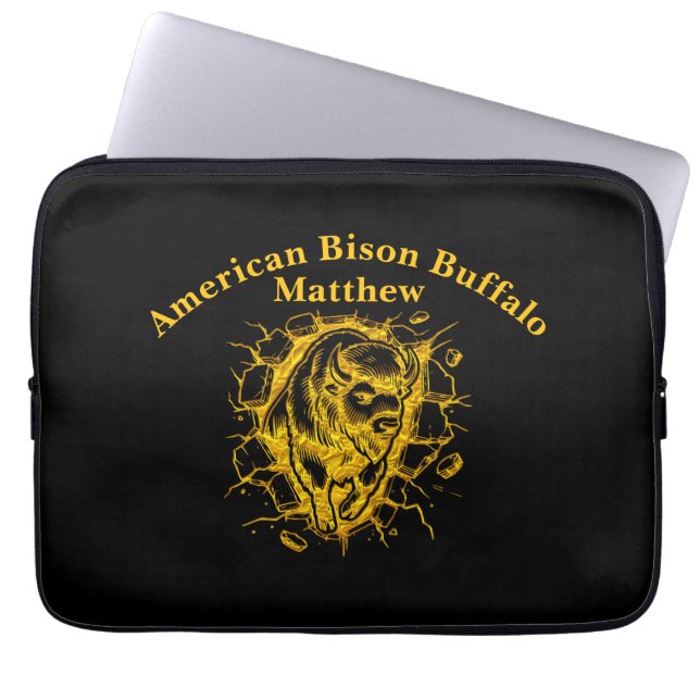 Bison Bursting Through a Wall Laptop Sleeve (Front)