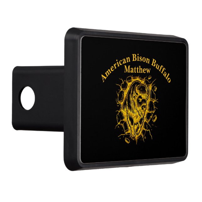 Bison Bursting Through a Wall Trailer Hitch Cover (Right)