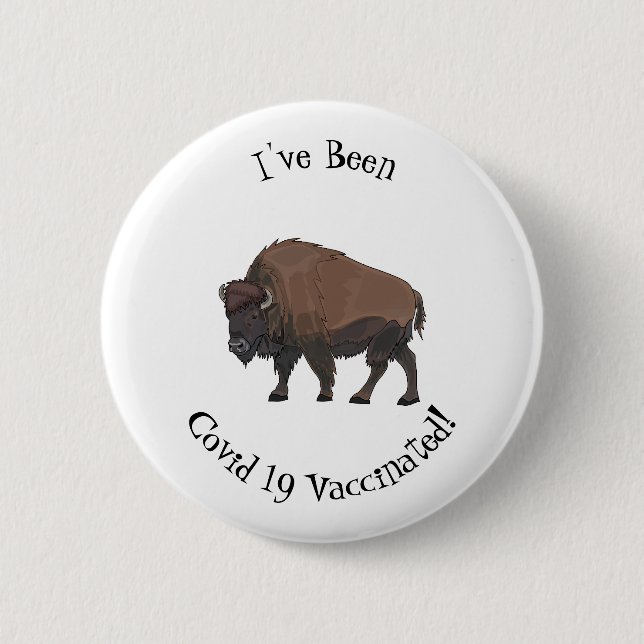 Bison cartoon illustration 2 inch round button (Front)