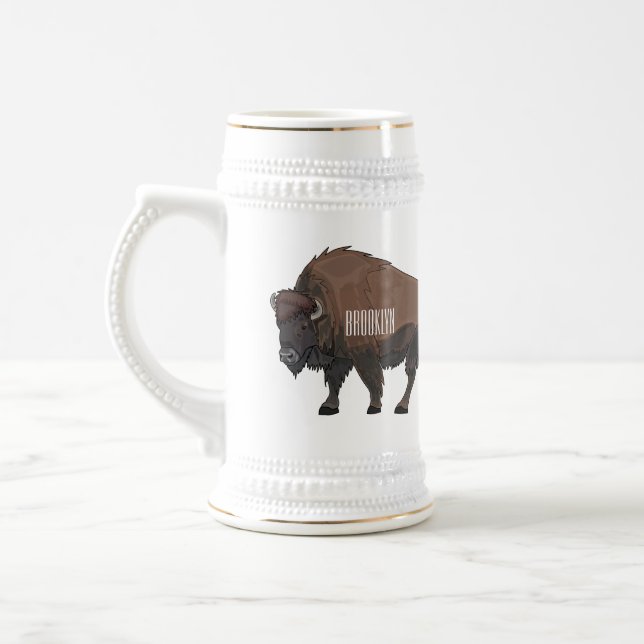 Bison cartoon illustration beer stein (Left)