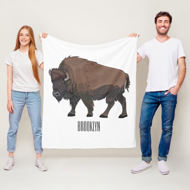 Bison cartoon illustration fleece blanket (In Situ)