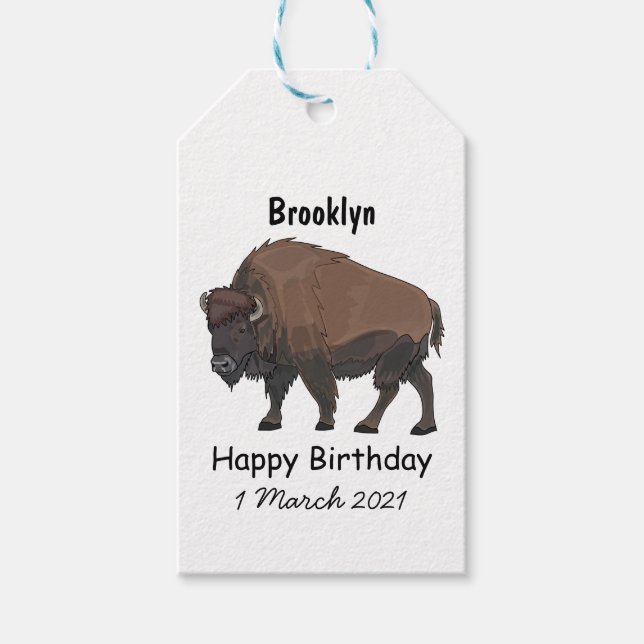Bison cartoon illustration gift tags (Front)