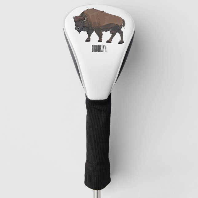 Bison cartoon illustration golf head cover (Front)