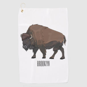 Bison cartoon illustration golf towel