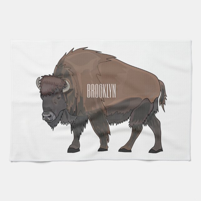 Bison cartoon illustration kitchen towel (Horizontal)
