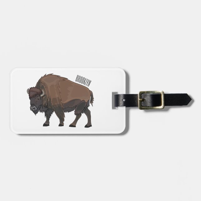 Bison cartoon illustration luggage tag (Front Horizontal)