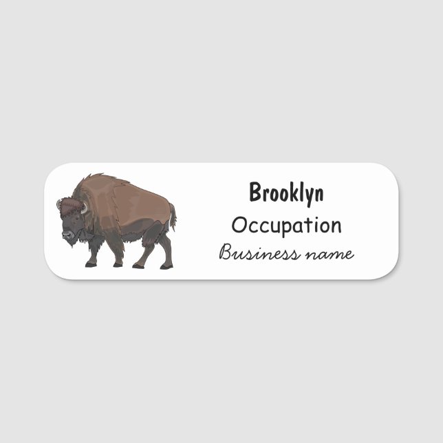 Bison cartoon illustration name tag (Front)
