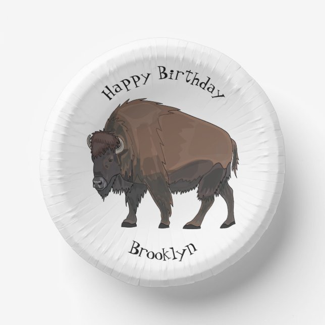 Bison cartoon illustration paper plate (Front)