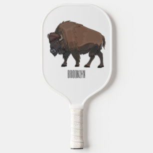 Bison cartoon illustration pickleball paddle