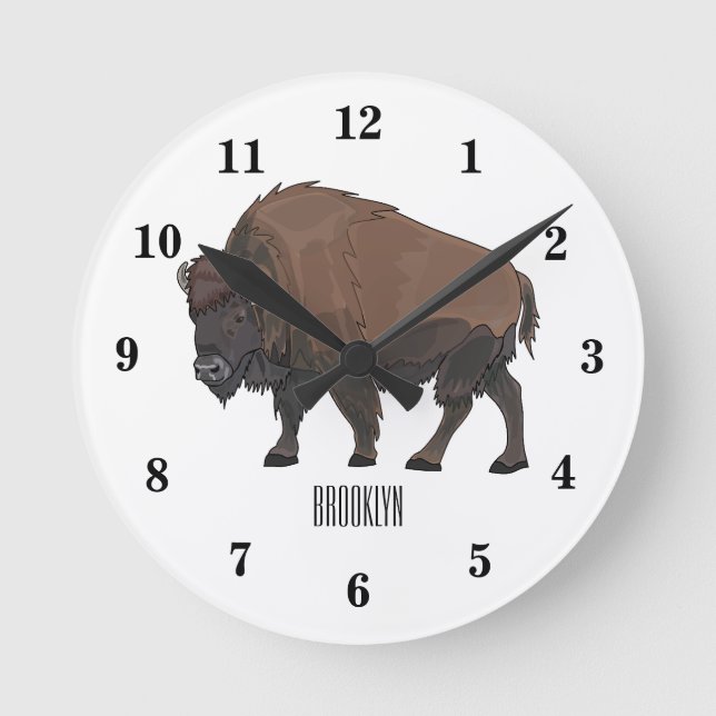 Bison cartoon illustration round clock (Front)