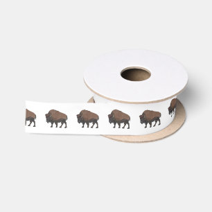 Bison cartoon illustration satin ribbon