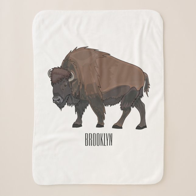Bison cartoon illustration sherpa blanket (Front)