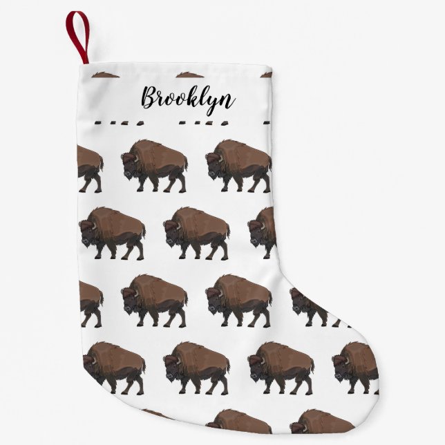 Bison cartoon illustration small christmas stocking (Front)