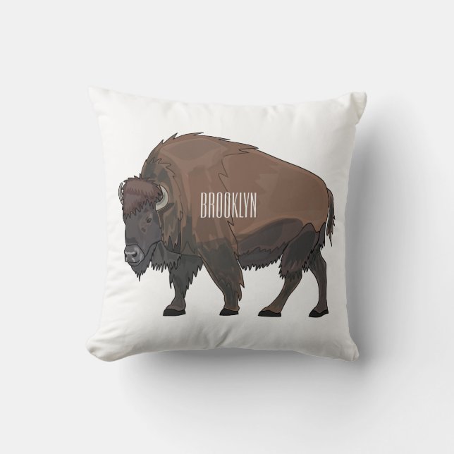 Bison cartoon illustration throw pillow (Front)