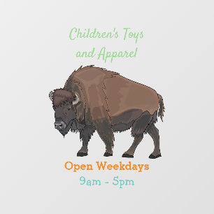 Bison cartoon illustration window cling