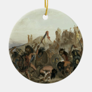 Bison-Dance of the Mandan Indians in front of thei Ceramic Ornament
