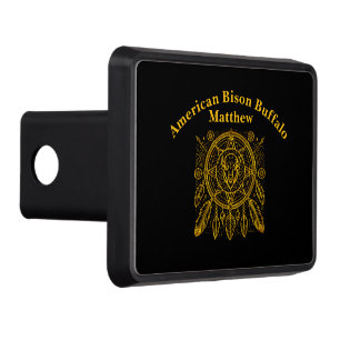 Bison Design With Feathers and Geometric Patterns Trailer Hitch Cover