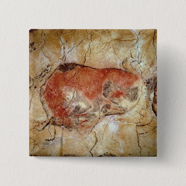 Bison from the Altamira Caves 2 Inch Square Button (Front)