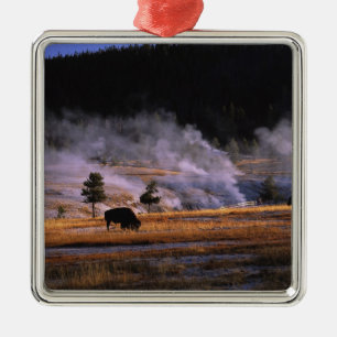 Bison grazing in the Upper Geyser Basin Metal Ornament