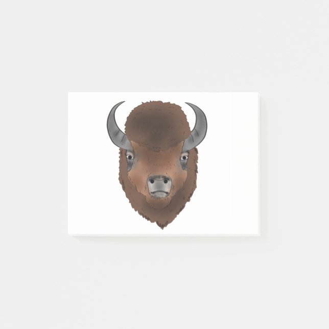 Bison head buffalo wild animal art post-it notes (Front)