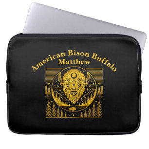 Bison Head Silhouette Against Mountain Background Laptop Sleeve