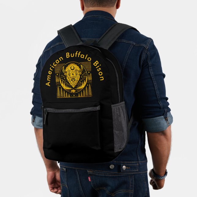 Bison Head Silhouette Against Mountain Background Printed Backpack (Insitu (Model))