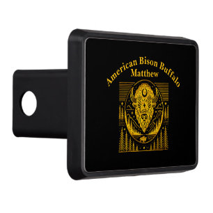 Bison Head Silhouette Against Mountain Background Trailer Hitch Cover